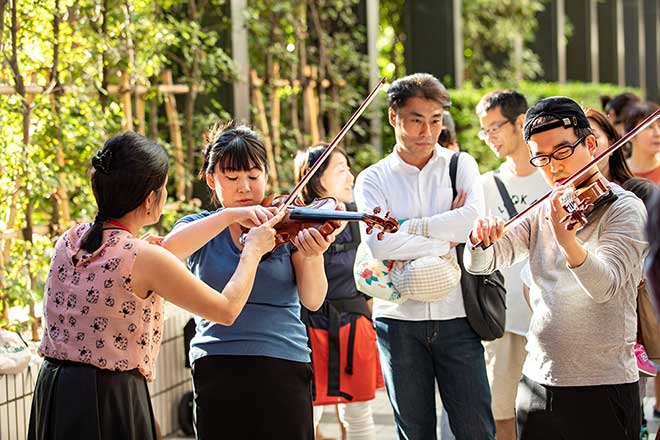 Musical instrument experience booth